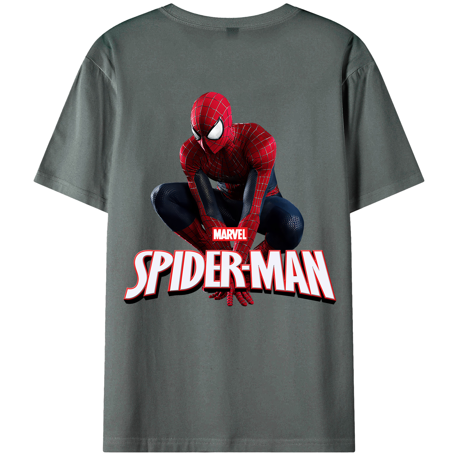 （画像用） Spider Man スパイダーマン 綿100％ メンズ半袖Tシャツ（バックプリント） 通気性